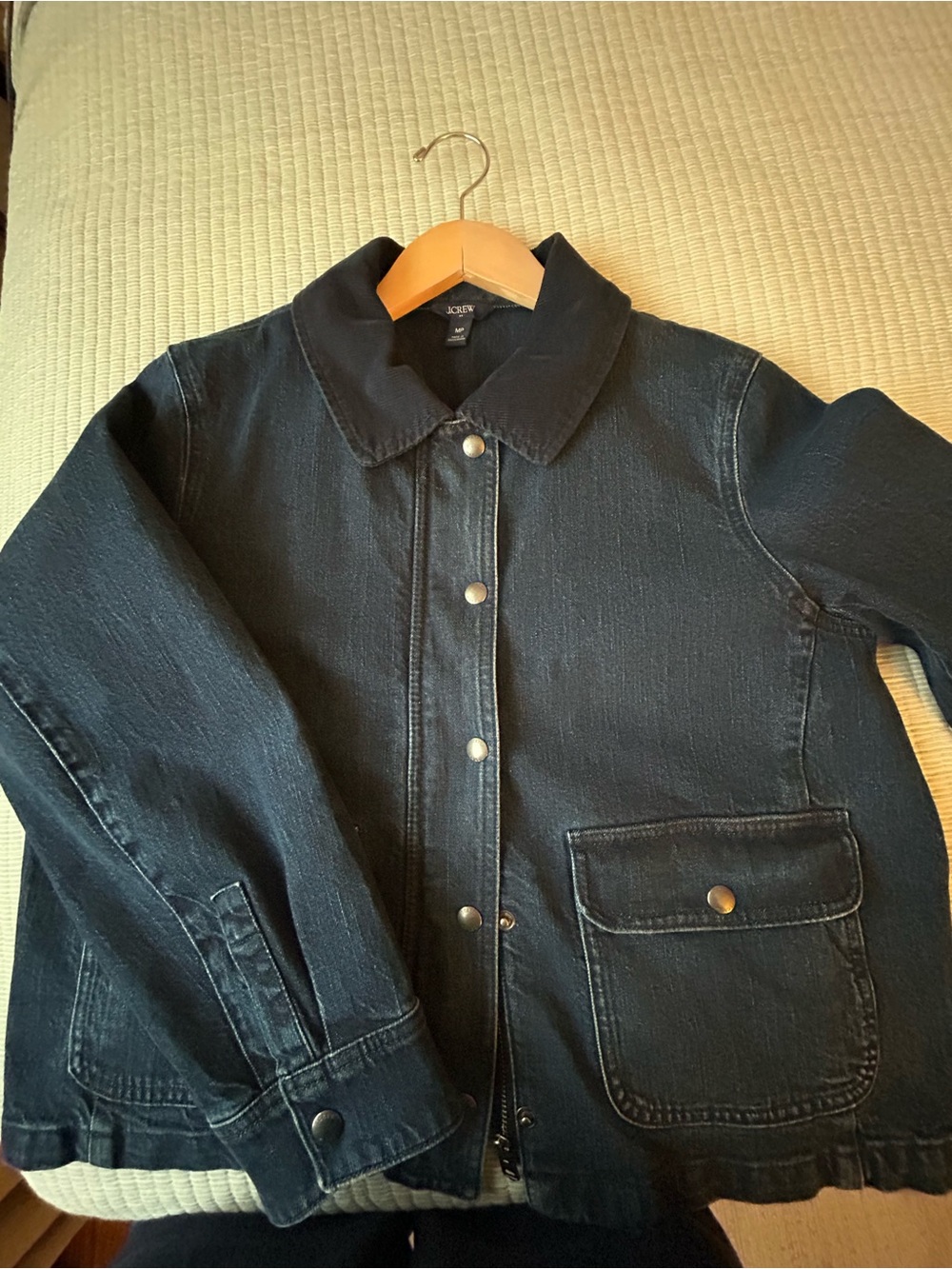 J. Crew Dark Indigo Denim Cropped Barn Jacket w Navy Corduroy Collar